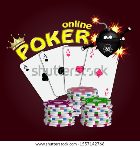 
online poker poster. vector illustration. poker chips vector illustration.