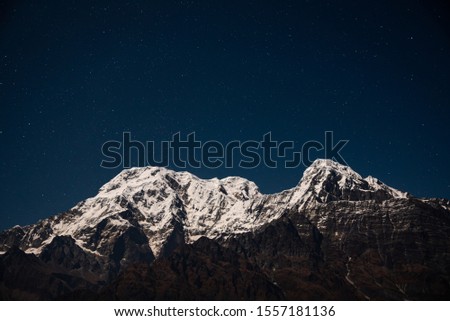 Annapurna south under moon light with star, High camp, Mardi himal trek, Nepal