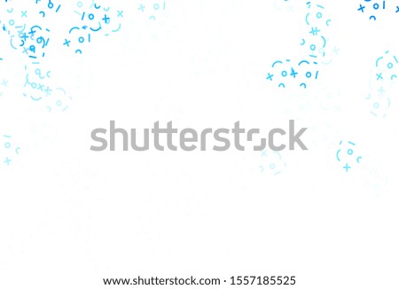 Light BLUE vector layout with algebra elements. Colored mathematic signs with gradient on white background. Pattern for school, grammar websites.