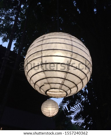 Lampion wong cino di gantung neng pokok duren, lamp china.