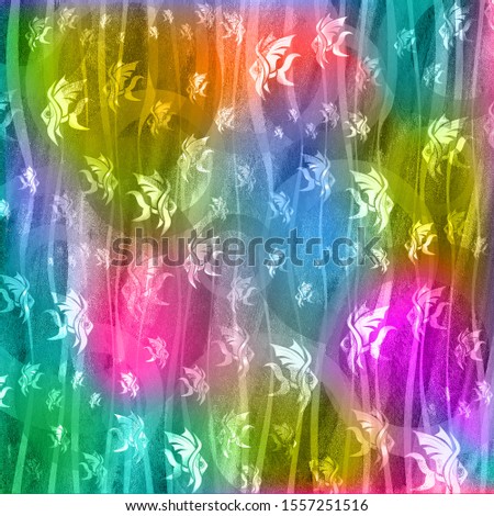 School group of white fish and bubbles on abstract colorful backround. Artistic illustration.