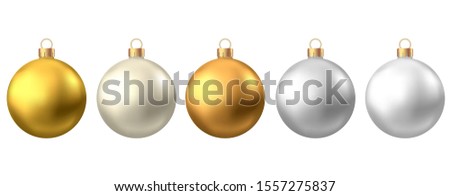 Realistic  gold, silver  Christmas  balls  isolated on white background. Vector  Xmas  tree decoration.