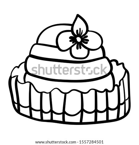 Mousse Cake with Myosotis. Coloring page adult and kids. Cake from the Confectionery, Cafeteria. Sweet pastries for Birthday, Christmas, New Year, Baby Shower. - Vector. Vector illustration
