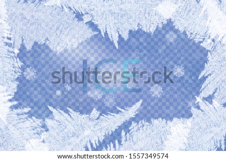 Frost Christmas decoration with snowflake isolated. Hoarfrost transparent vector background. Frost, christmas, winter holiday background element. Vector eps10.. Winter Holidays Storm Background. Royalty-Free Stock Photo #1557349574