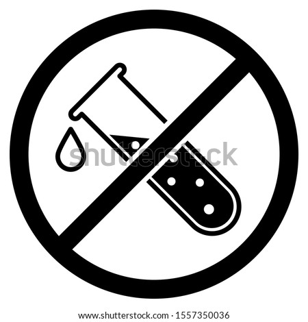 Forbidden signal with a chemical tube icon design. Chemicals forbidden symbol icon in silhouette style design. Vector illustration. Royalty-Free Stock Photo #1557350036