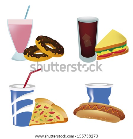 four icons of fast food, each one with personal drink