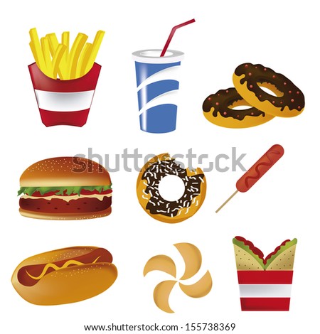 nine icons of fast food in white background