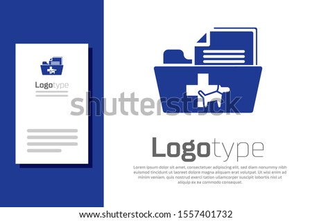 Blue Medical veterinary record folder icon isolated on white background. Dog or cat paw print. Document for pet. Patient file icon. Logo design template element. Vector Illustration