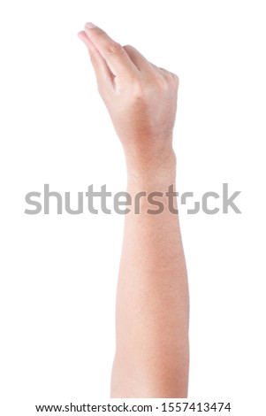 Male asian hand gestures isolated over the white background. Hand Grab Thing with Two fingers Action.
