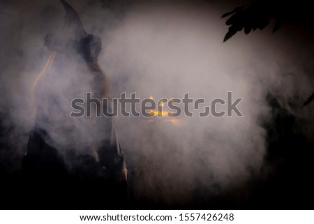 Witch Wrapped in Smoke with Pumpkin Monster