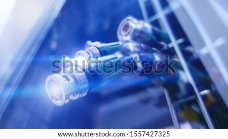 Double Exposure Acoustic audio cable server. Green audio cable. Royalty-Free Stock Photo #1557427325