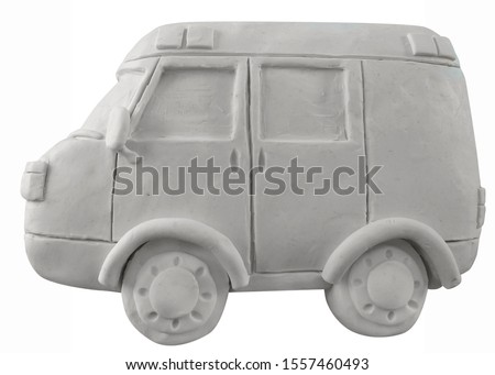 Colorless van handmade with play dough or clay. Isolated on white background.– Image