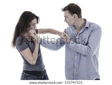 Domestic violence. Man beating woman