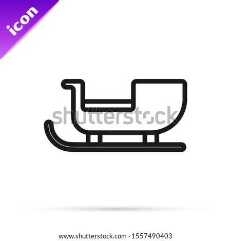 Black line Christmas santa claus sleigh icon isolated on white background. Merry Christmas and Happy New Year.  Vector Illustration
