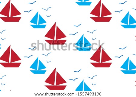 Blue and red ships seamless pattern. Summer tourism design for fabric or paper.