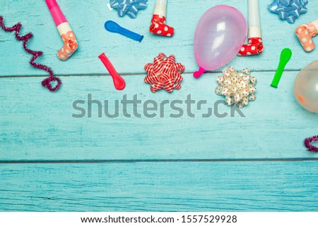 celebration background with various party confetti accessories.Christmas concept,with decoration for New Year concept copy space,Top view,flat lay