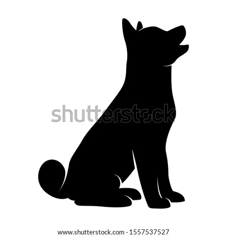 Vector silhouette of a side dog on a white background