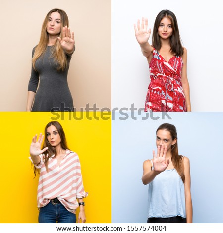 Set of women making stop gesture