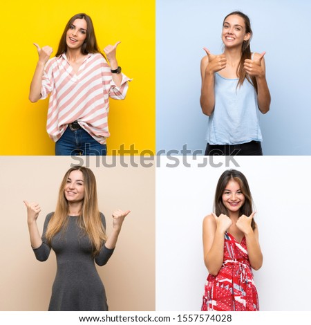 Set of women with thumbs up gesture and smiling