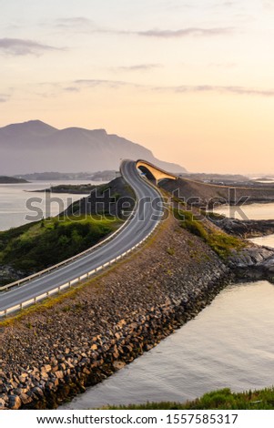 Atlantic ocean road, bridge. Norway, summer Royalty-Free Stock Photo #1557585317