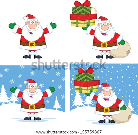 Santa Claus Cartoon Characters. Vector Collection Set