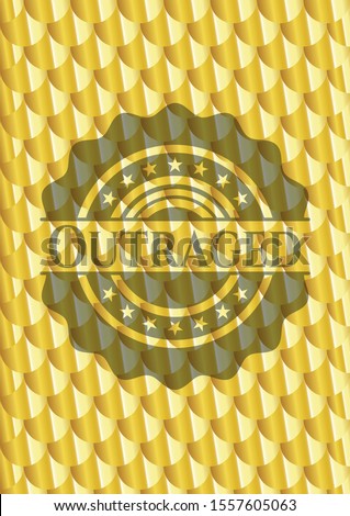 Outraged golden emblem or badge. Scales pattern. Vector Illustration. Detailed.