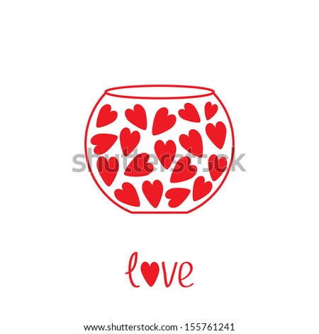 Round vase with hearts. Love card. Vector illustration. 