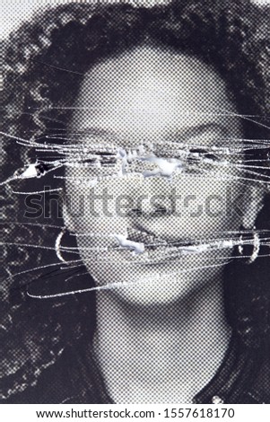 Mental Health Concept With Monochrome Picture Of Woman Defaced And Torn Royalty-Free Stock Photo #1557618170