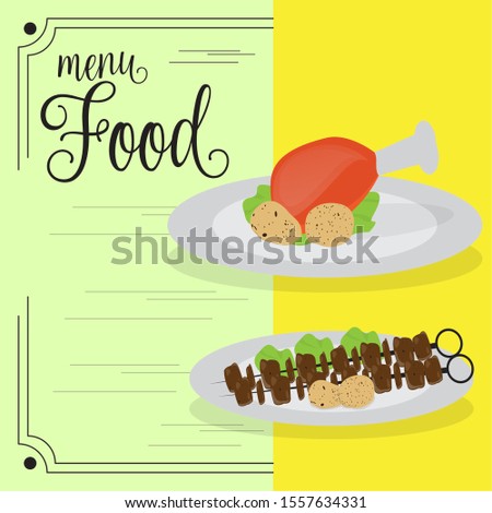 Chicken leg and skewer. Food menu - Vector illustration