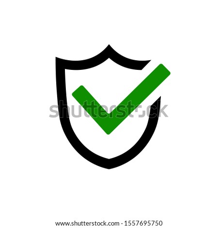 Mark approved icon in flat style. Shield icon with tick. Guard shield symbol. Abstract security vector icon illustration isolated on white background. Vector illustration for graphic design, Web, app. Royalty-Free Stock Photo #1557695750