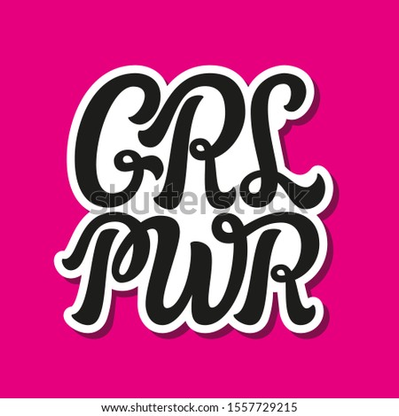 Girl power. Hand drawn lettering text  on pink background. Vector typography for t shirts, posters, stickers, cards