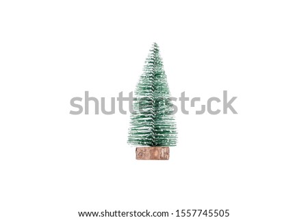 Christmas tree isolated on white background. Flat lay, top view.