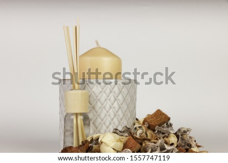 photo with herbal formulation with candles and incense
