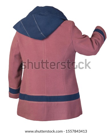 Female woolen pink coat with a hood Isolated on a white background. women's coat cut a trapeze