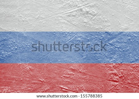 Image of a Russian flag on a hockey rink. Texture, background