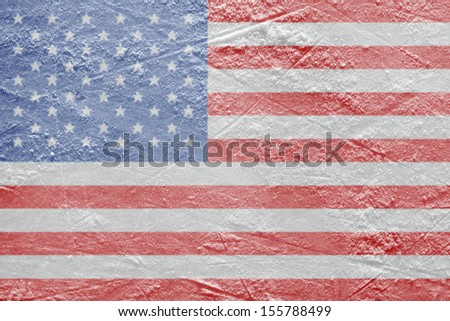 Image of the American flag on a hockey rink. Texture, background