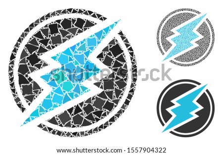Electroneum composition of rugged parts in variable sizes and color tinges, based on electroneum icon. Vector inequal parts are combined into collage. Electroneum icons collage with dotted pattern.
