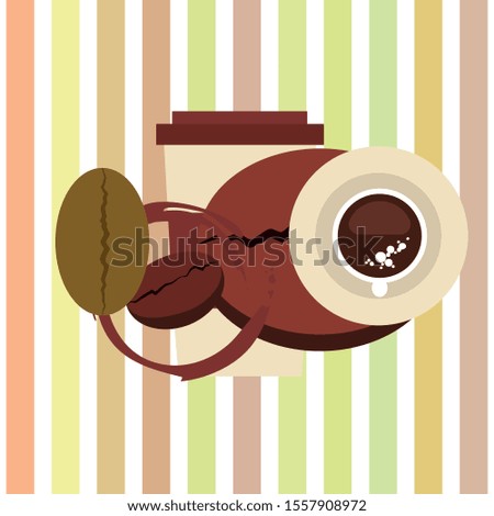 Cup of coffee and coffee grain. Abstract vector background
