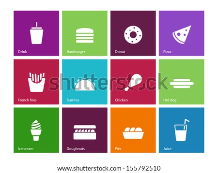 Fast food icons on color background. See also vector version.