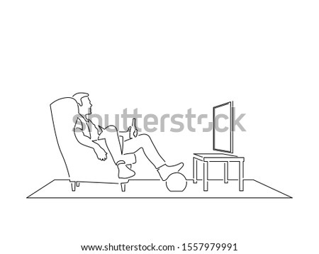 Man watching tv isolated line drawing, vector illustration design.