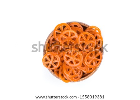 Pile of dehydrated orange wagonwheel duros duritos food