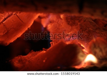 Fire Burning Wood Log Campfire Smoking With High Flames and Ashes and Hot Coals At Night

