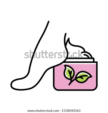 Foot cream jar color icon. Moisturizing, soothing lotion. Hydrating skincare product. Nourishing, healing footcare. Paraben free. Dry skin solution. Organic cosmetics. Isolated vector illustration
