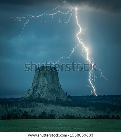 Devils Tower Electrified By a Storm