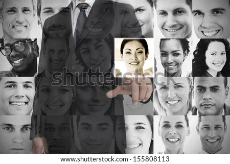 Stylish businessman choosing profile picture on digital screen