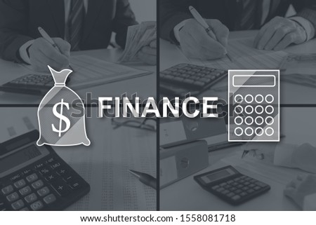 Finance concept illustrated by pictures on background