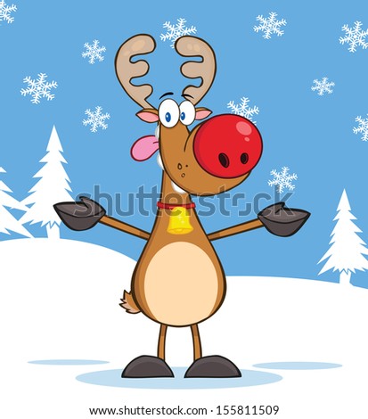 Happy Reindeer With Open Arms For Hugging. Raster Illustration