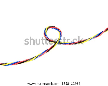multicolored wire cable of usb and adapter isolated on white background.Electronic Connector.Selection focus.