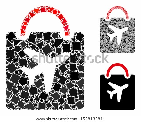 Duty free bag composition of abrupt elements in different sizes and color tones, based on duty free bag icon. Vector abrupt elements are combined into illustration.