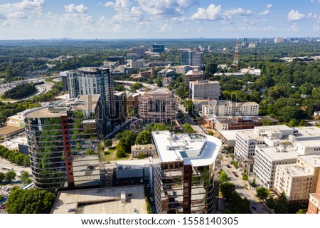 Aerial view Midtown Atlanta skyline and Buckhead in the background
